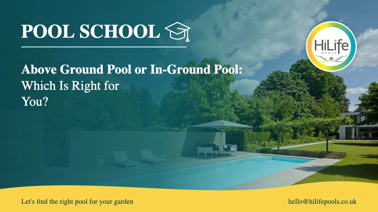 above ground pool featured Above ground pool guide from HiLife Pools, with a garden pool, lawn and blue sky