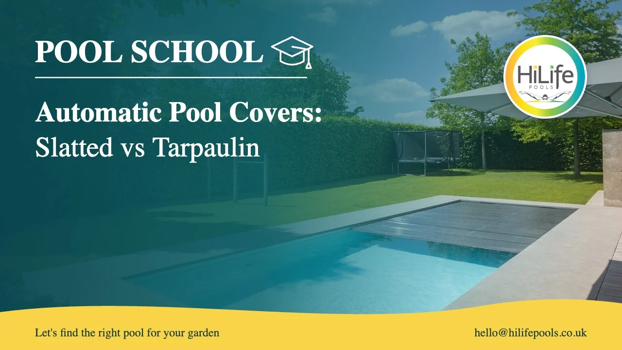 automatic pool covers featured Automatic pool covers guide from HiLife Pools, with a garden pool with a slatted cover