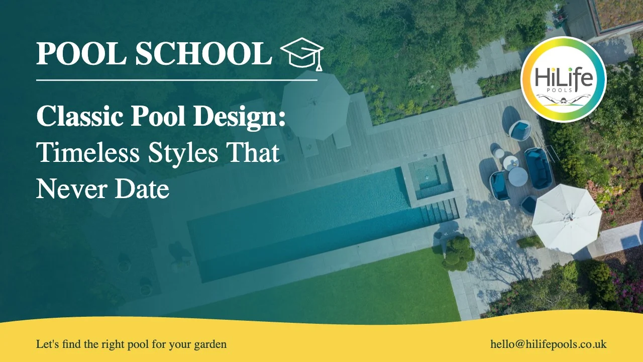 classic pool featured Classic pool guide from HiLife Pools, with an aerial view of a pool and patio.