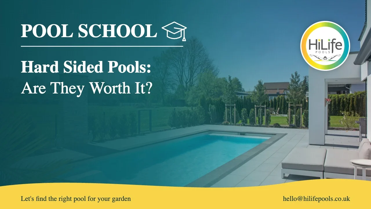hard sided pools featured Hard sided pools guide from HiLife Pools, with a pool with a paved terrace.