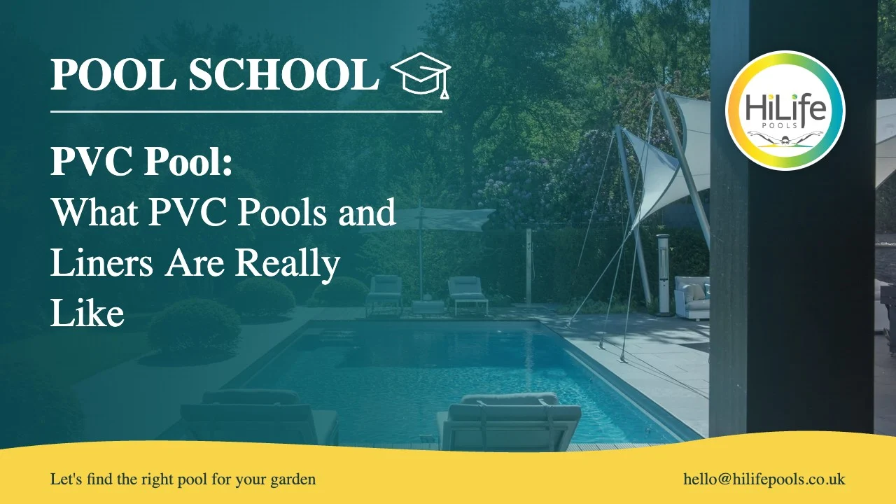 pvc pool featured PVC pool guide from HiLife Pools, with poolside loungers under a sail shade