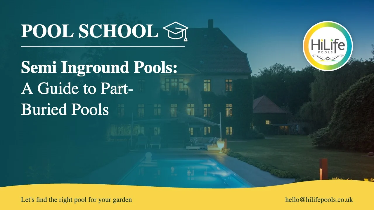semi inground pools featured Semi inground pools guide from HiLife Pools, with a pool at dusk beside a period house