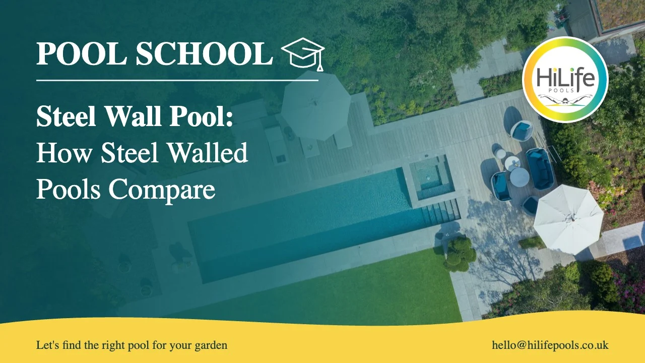 steel wall pool featured Steel wall pool guide from HiLife Pools, with an aerial view of a pool and patio.