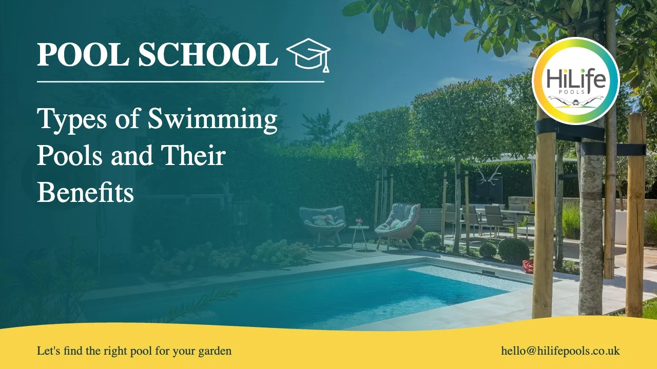 types of swimming pools featured Types of swimming pools guide from HiLife Pools, with patio seating beside a garden pool